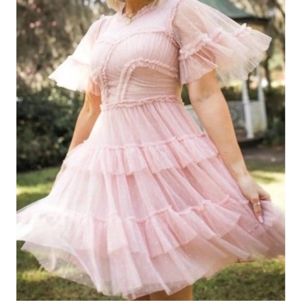 Ivy City Co Pink Ruffle Tulle Dress~ small ~ nwt